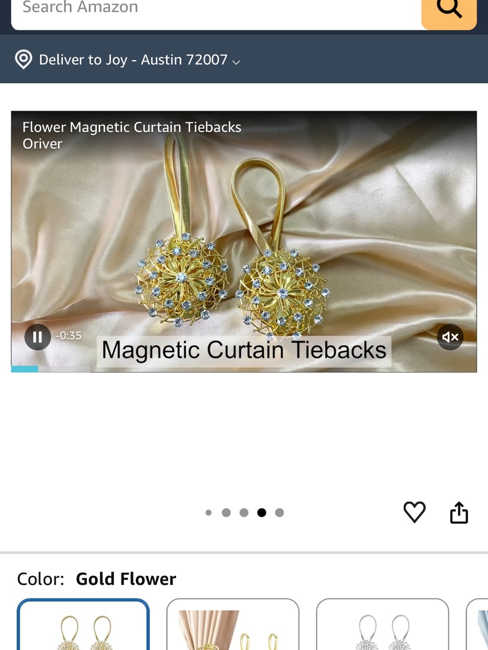 Gold Flower Magnetic Curtain Tiebacks